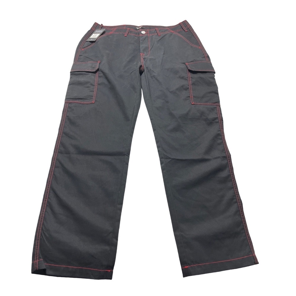 True Religion Mens Cargo Pants Jet Black Red Contrast Stitch 108335 Size 36 NWT